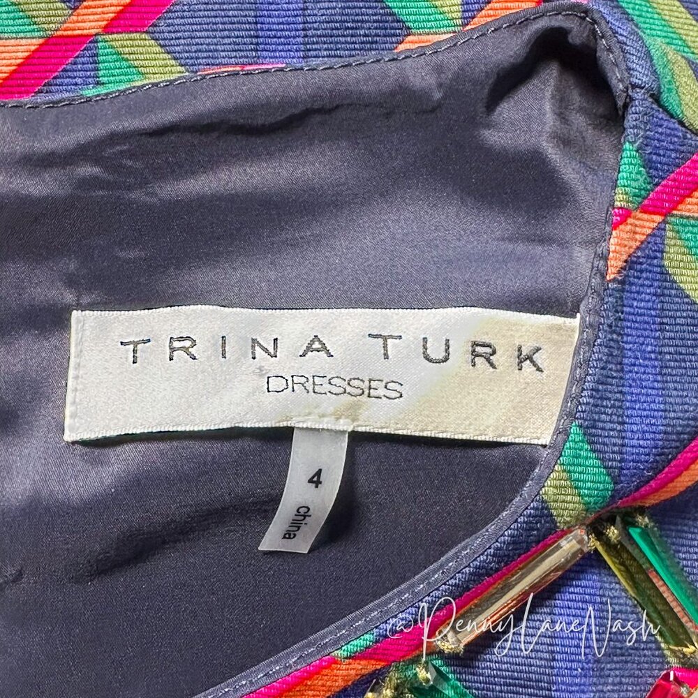 Trina Turk Museo Short Sleeve Sheath Diamond Geo Ponte - Picture 6 of 12